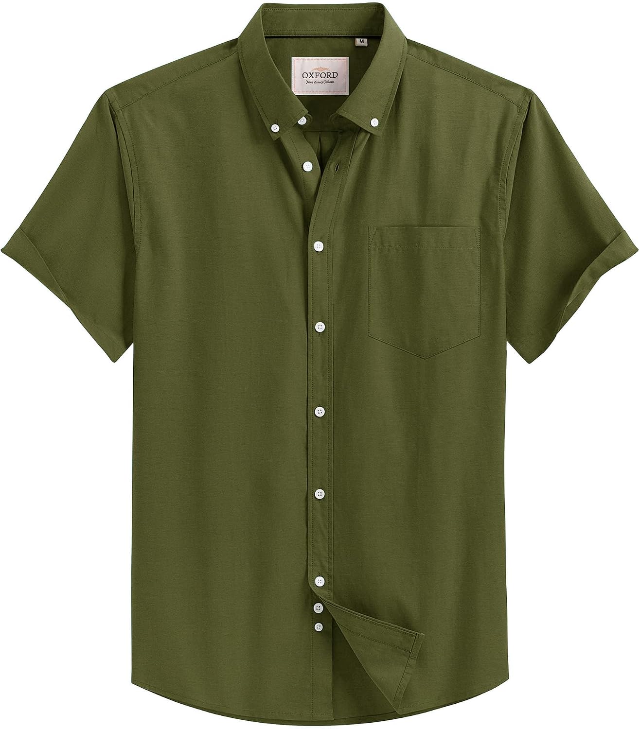 Mens Oxford Dress Shirt Short Sleeve Button Down Collar Summer Casual Shirt Army Green