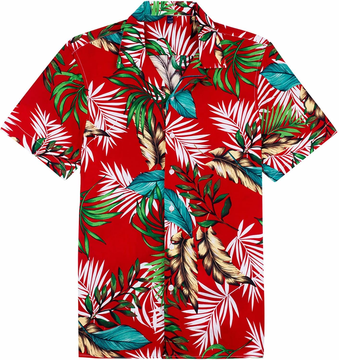 Mens Hawaiian Shirt Summer Beach Casual Short Sleeve Button Down Shirts Red Green