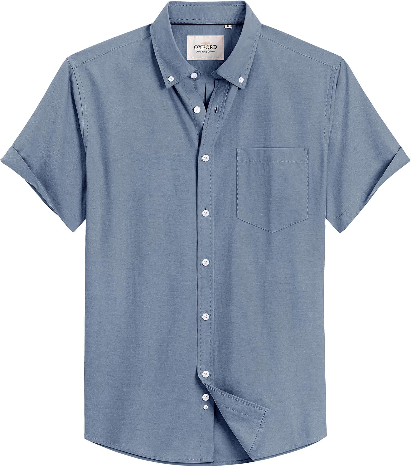 Mens Oxford Dress Shirt Short Sleeve Button Down Collar Summer Casual Shirt Navy