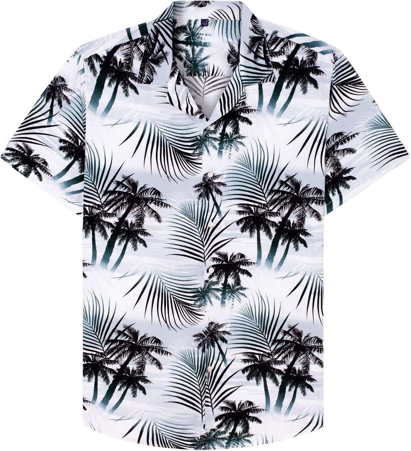 Mens Hawaiian Shirt Summer Beach Casual Short Sleeve Button Down Shirts Black White Palm