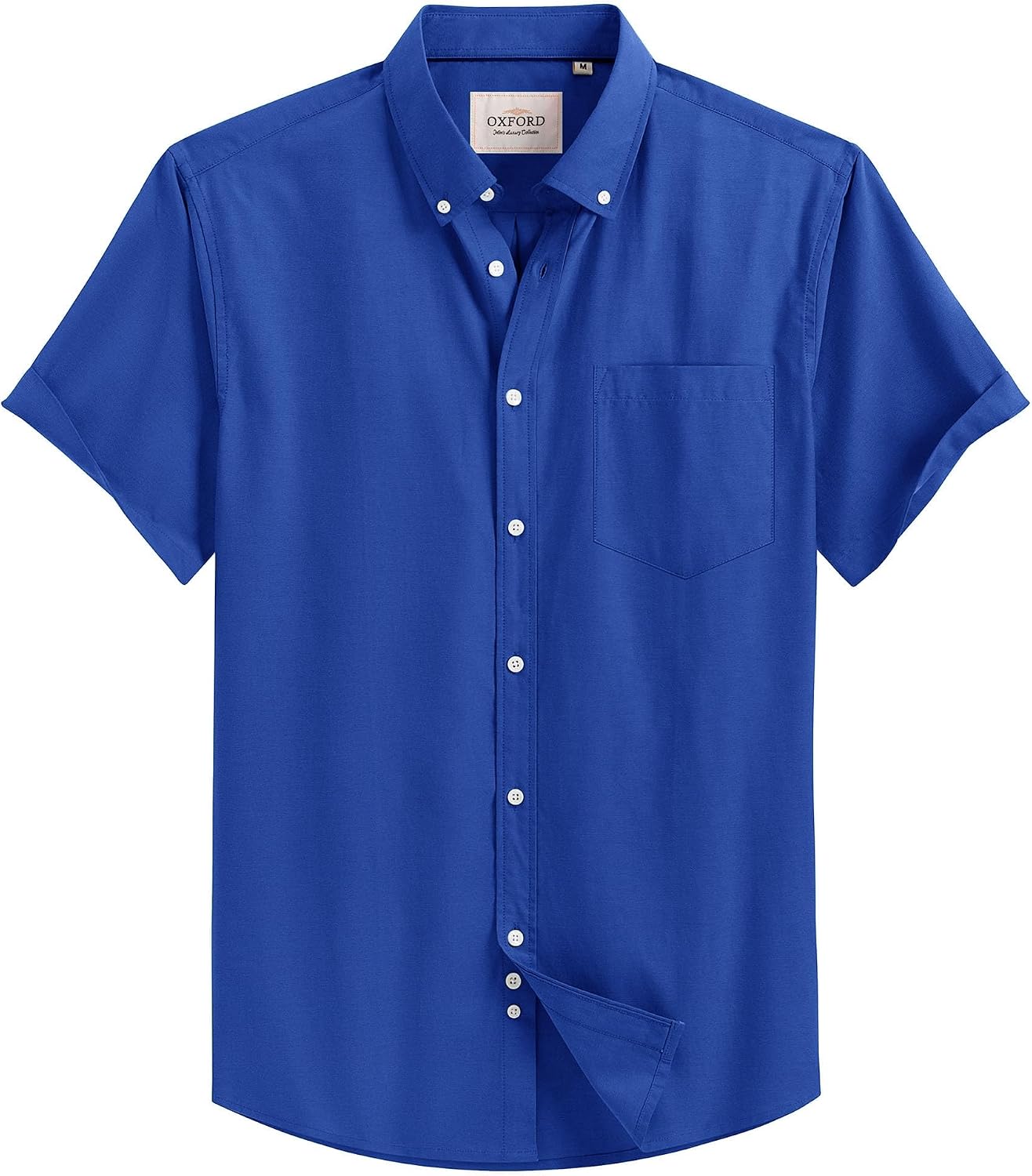 Mens Oxford Dress Shirt Short Sleeve Button Down Collar Summer Casual Shirt Royal