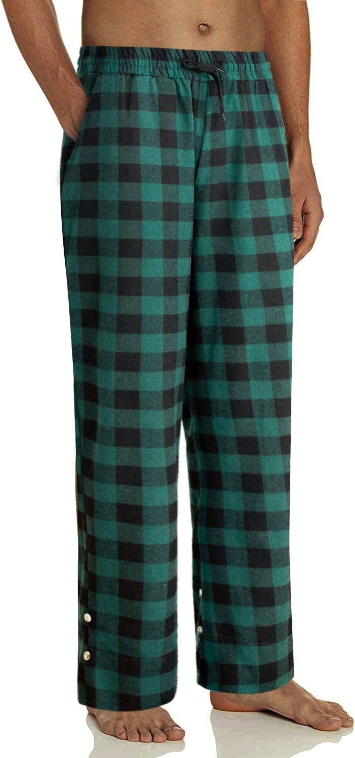 Mens Flannel Pajama Pants Plaid Heavyweight Cotton PJs Bottoms Sleepwear Green Black