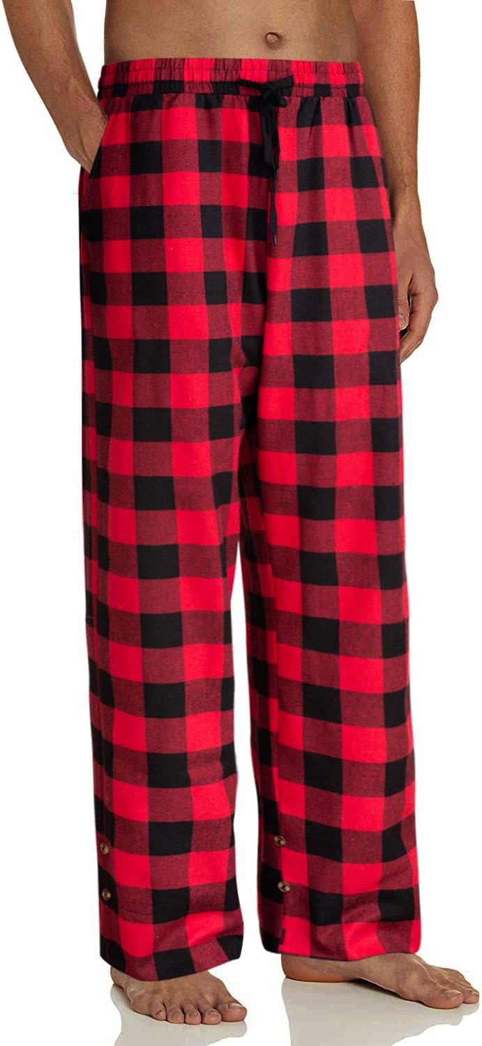 Mens Flannel Pajama Pants Plaid Heavyweight Cotton PJs Bottoms Sleepwear Black Red