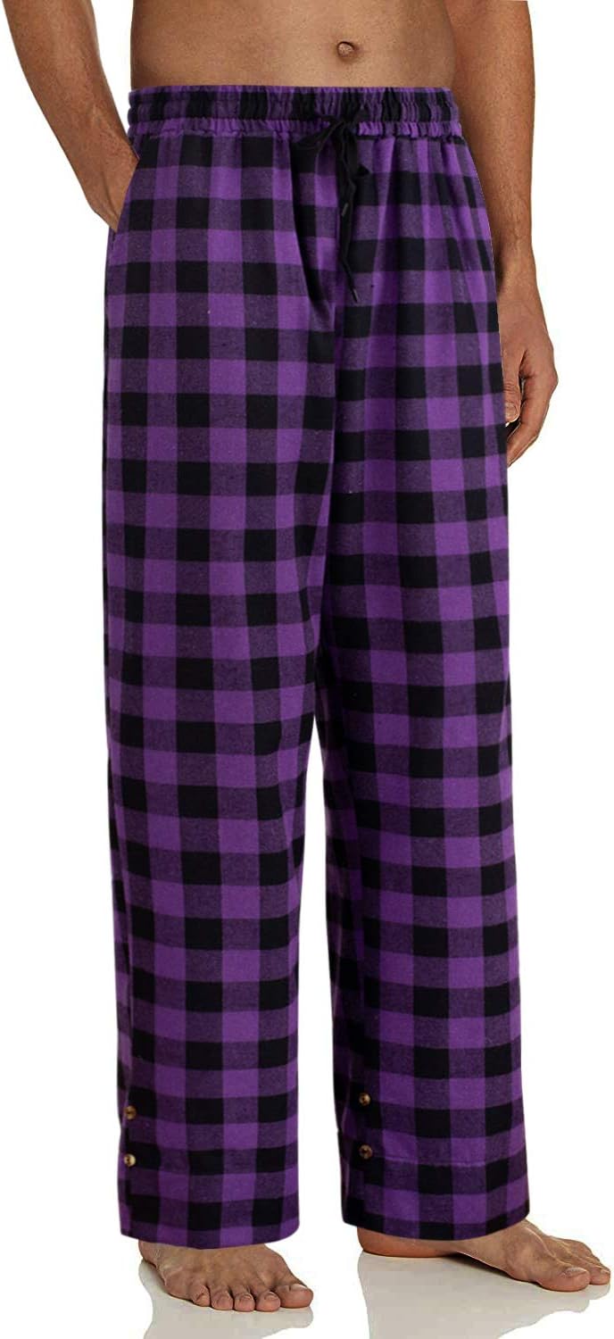 Mens Flannel Pajama Pants Plaid Heavyweight Cotton PJs Bottoms Sleepwear Purple