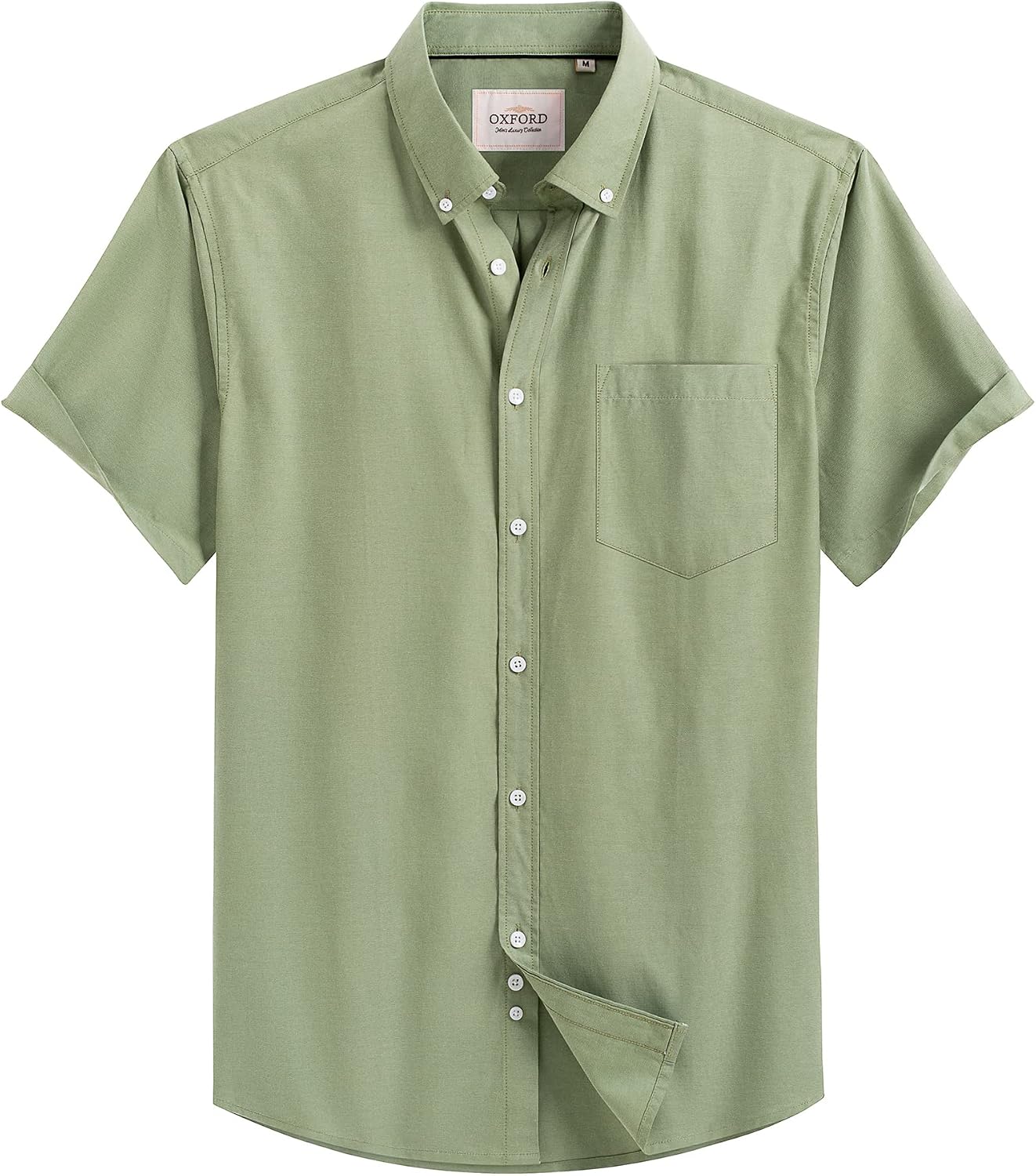 Mens Oxford Dress Shirt Short Sleeve Button Down Collar Summer Casual Shirt Light Green
