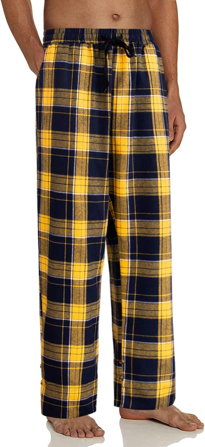 Mens Flannel Pajama Pants Plaid Heavyweight Cotton PJs Bottoms Sleepwear Yellow Navy