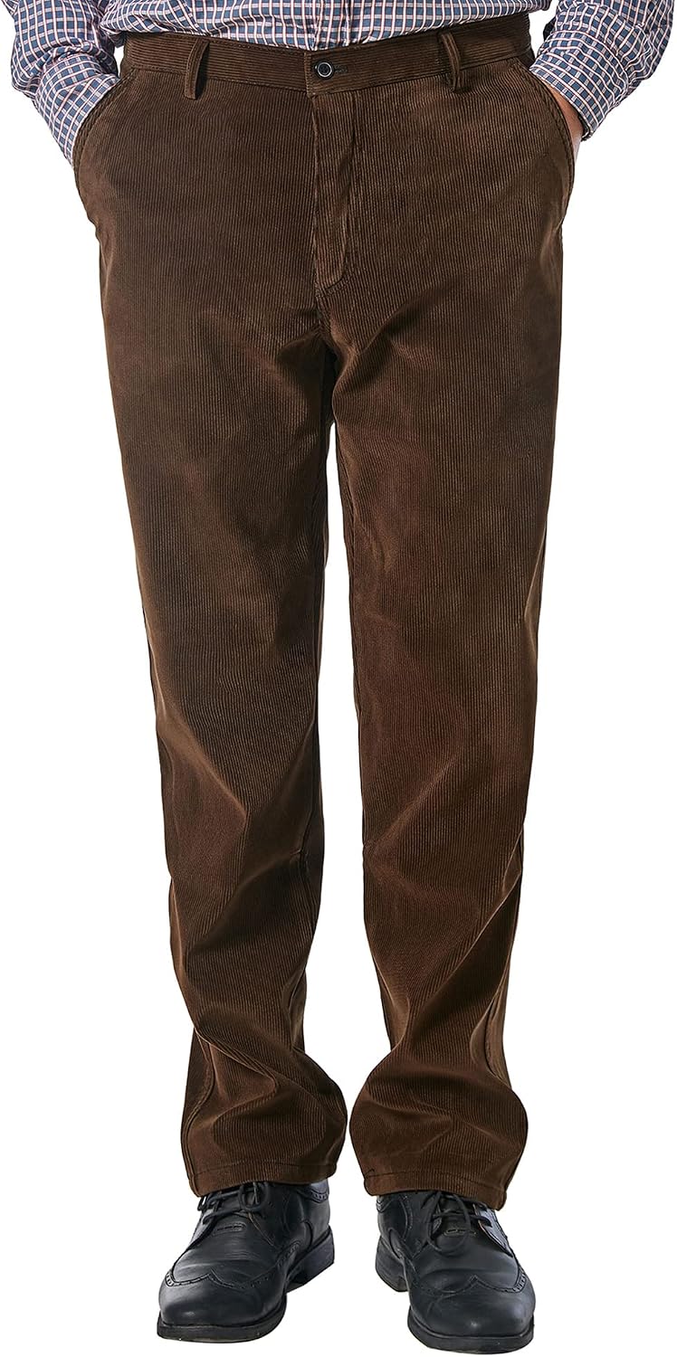 Alimens & Gentle Men's Corduroy Pant Straight Fit Flat-Front Casual Chino Pants Brown