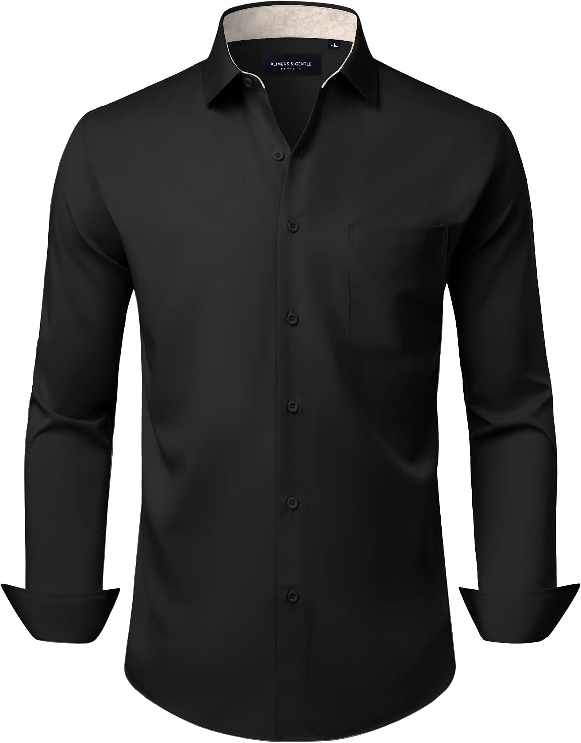 Alimens & Gentle Mens Dress Shirt Long Sleeve Button Down Shirt with Pocket Black-champagne