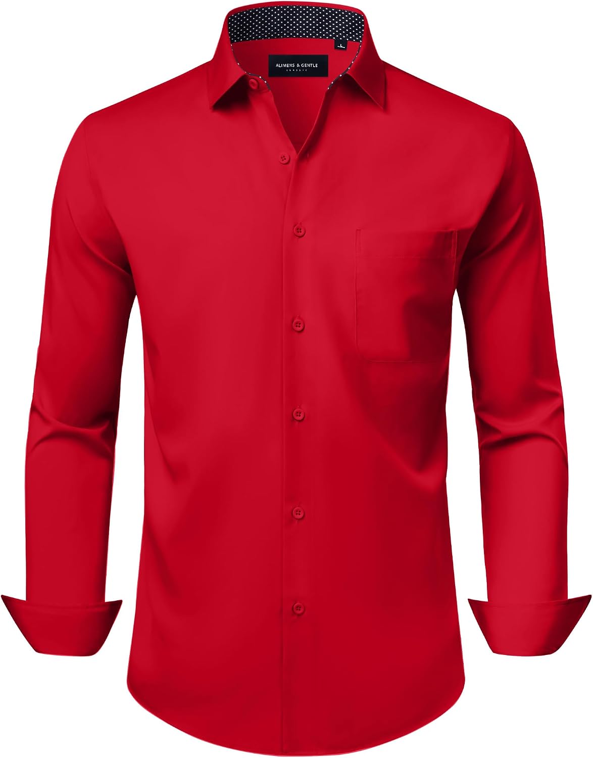 Alimens & Gentle Mens Dress Shirt Long Sleeve Button Down Shirt with Pocket Red