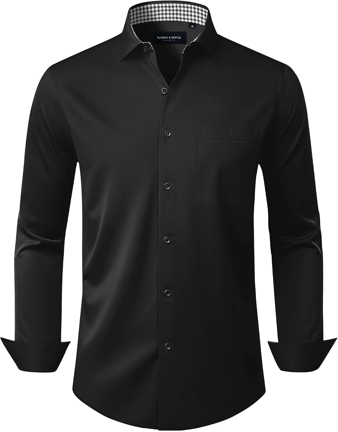 Alimens & Gentle Mens Dress Shirt Long Sleeve Button Down Shirt with Pocket Black