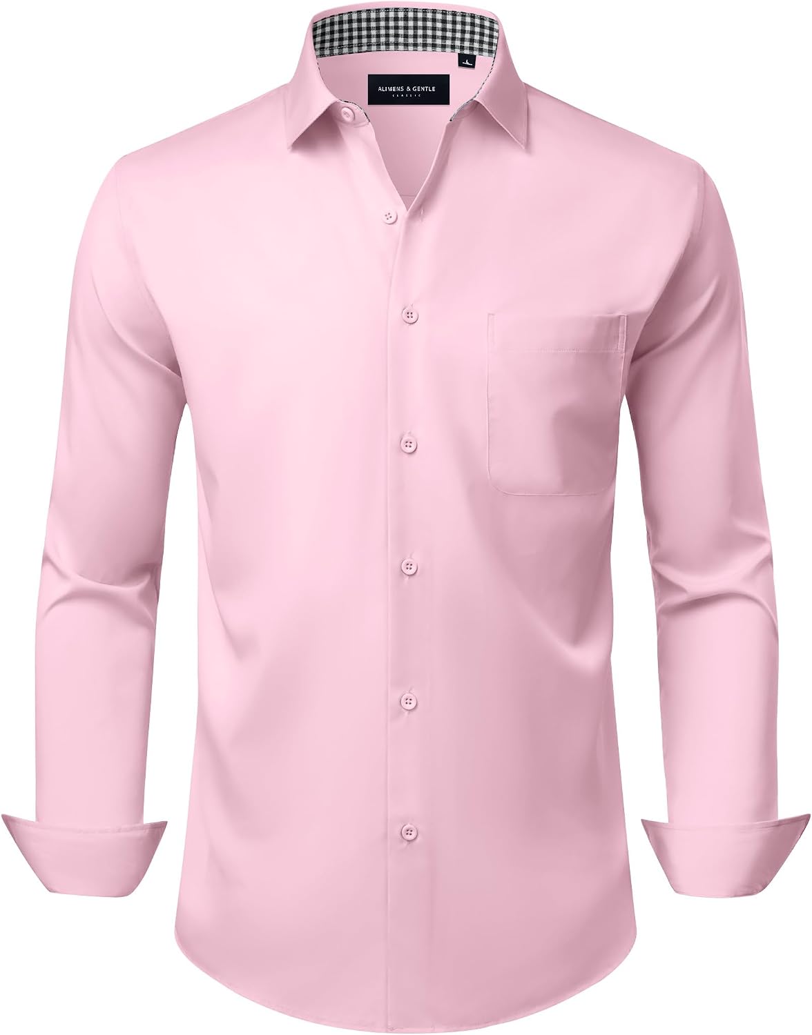 Alimens & Gentle Mens Dress Shirt Long Sleeve Button Down Shirt with Pocket Pink