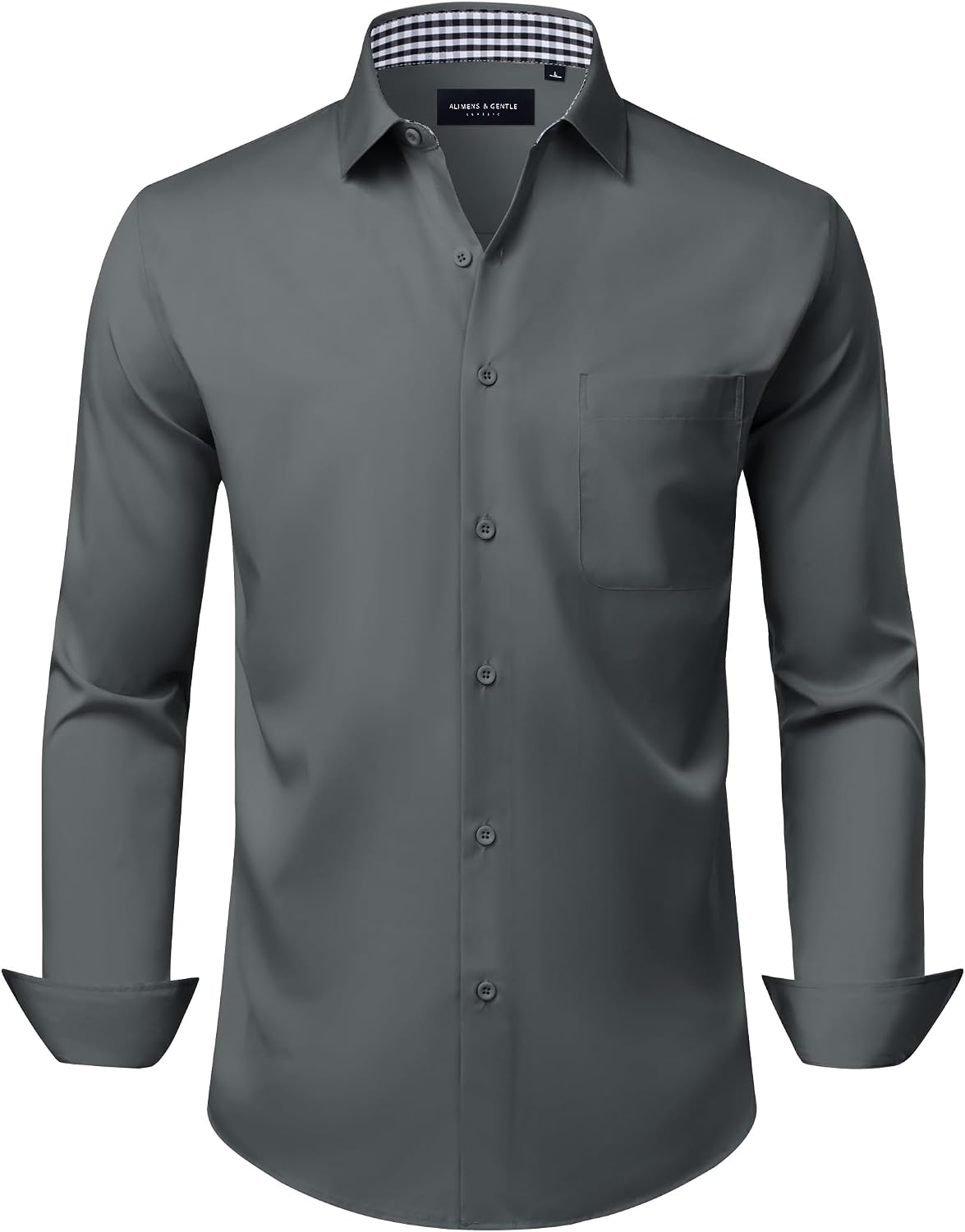 Alimens & Gentle Mens Dress Shirt Long Sleeve Button Down Shirt with Pocket Grey
