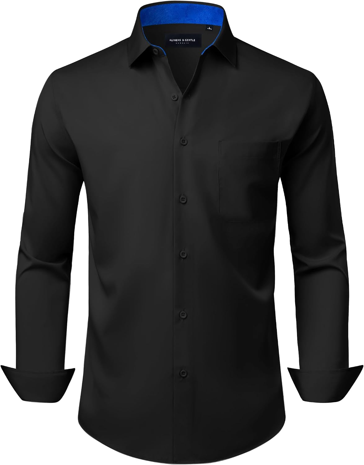 Alimens & Gentle Mens Dress Shirt Long Sleeve Button Down Shirt with Pocket Black-royal Blue