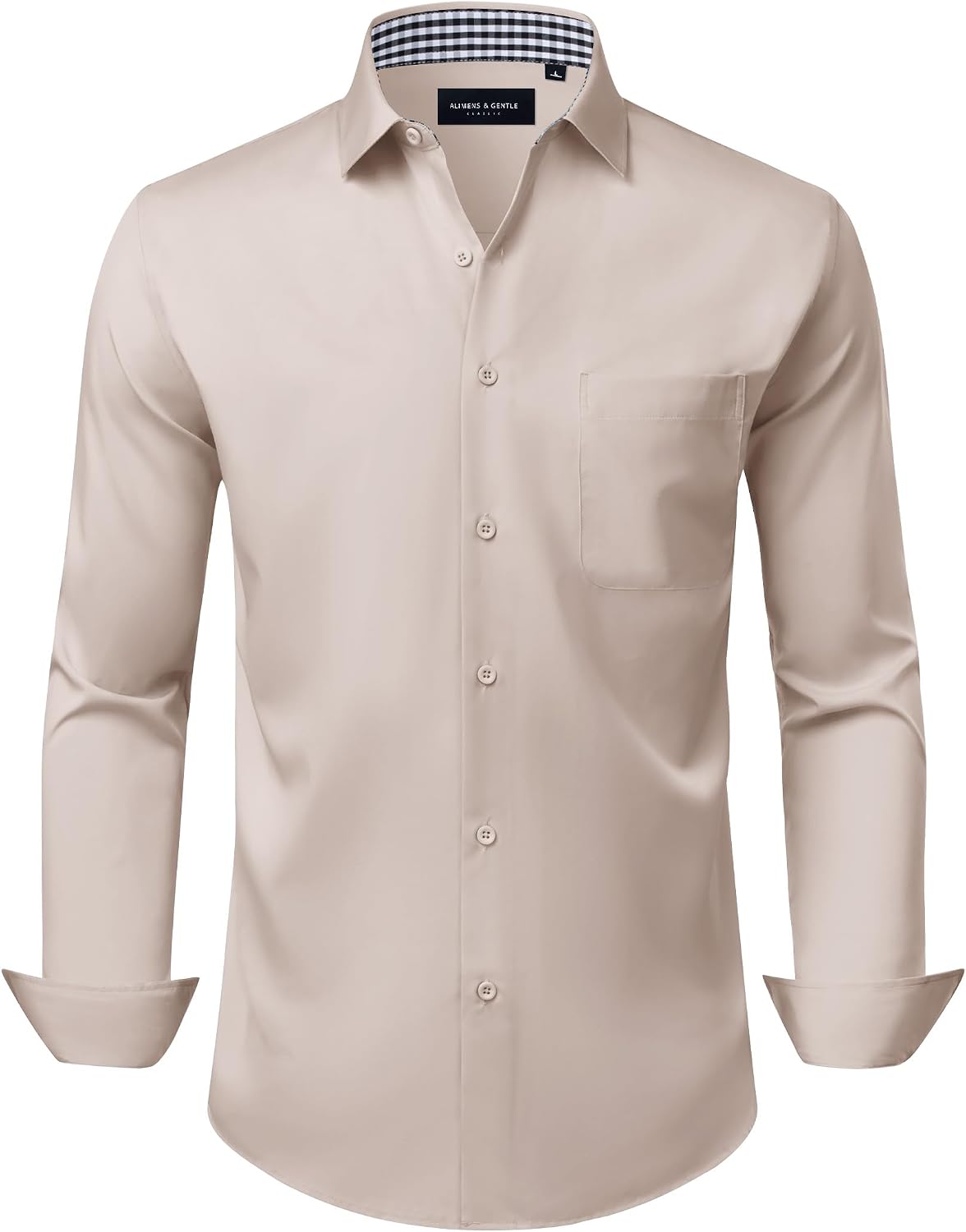 Alimens & Gentle Mens Dress Shirt Long Sleeve Button Down Shirt with Pocket Khaki