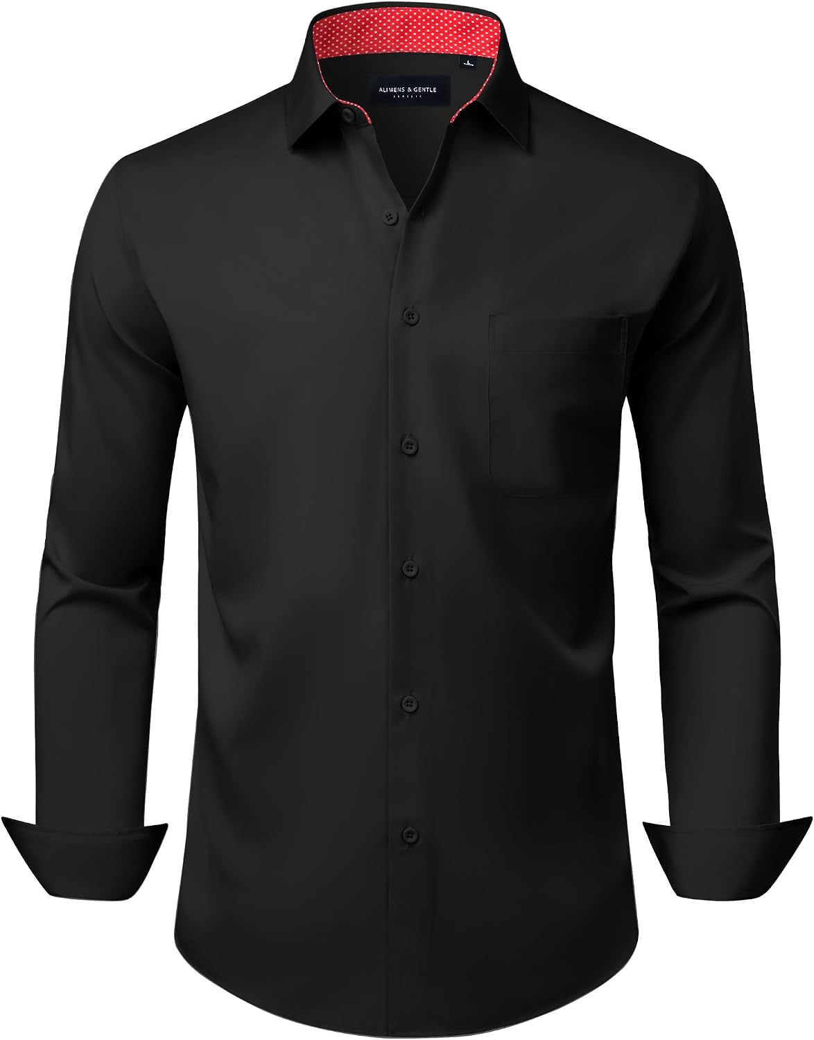 Alimens & Gentle Mens Dress Shirt Long Sleeve Button Down Shirt with Pocket Black-red Polka Dots