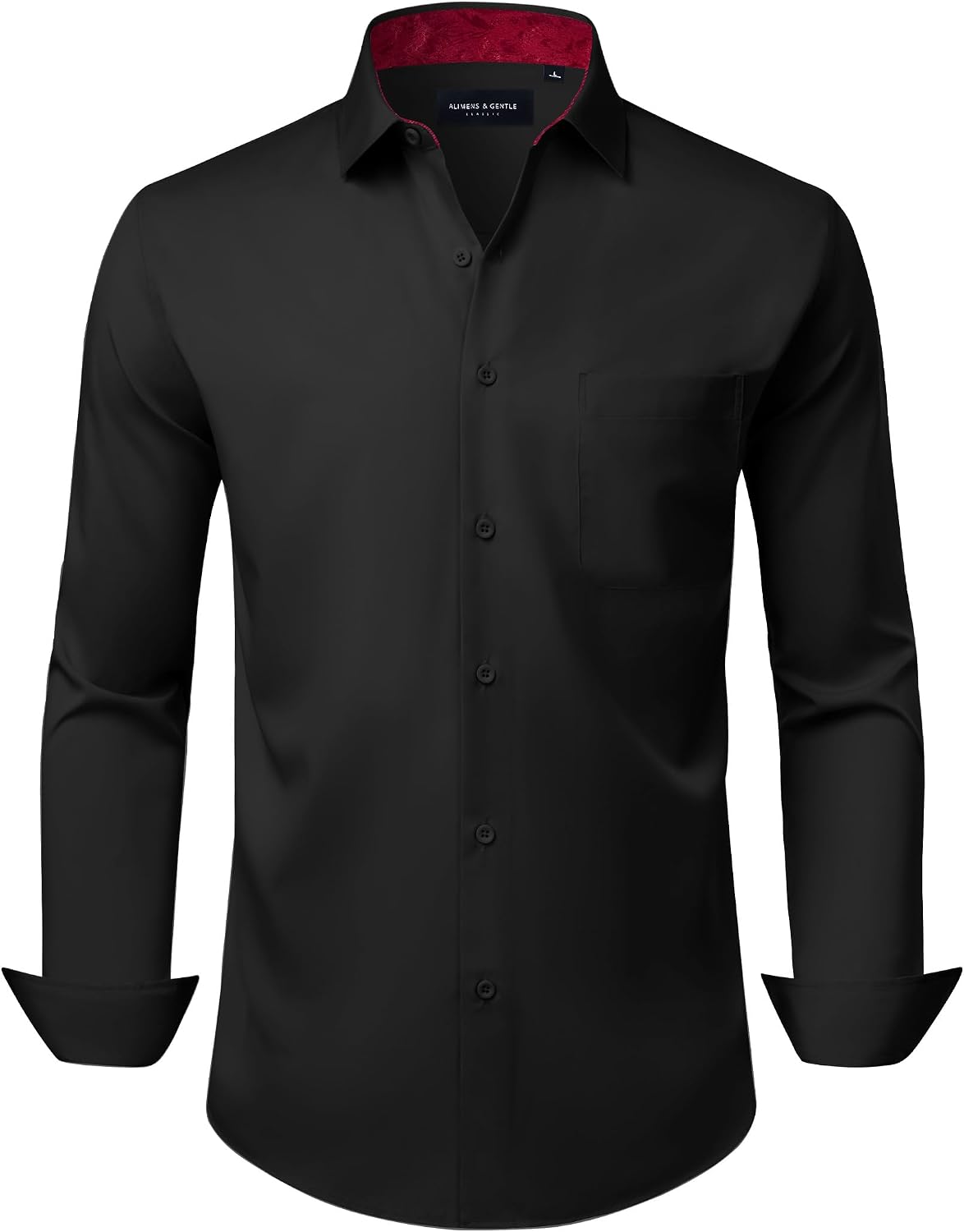 Alimens & Gentle Mens Dress Shirt Long Sleeve Button Down Shirt with Pocket Black-red