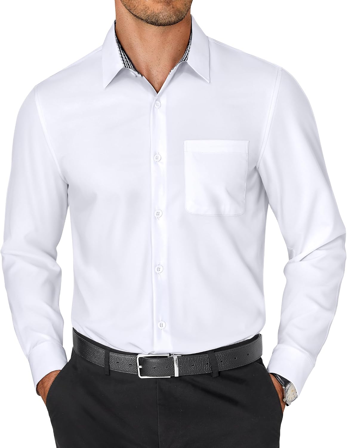 Alimens & Gentle Mens Dress Shirt Long Sleeve Button Down Shirt with Pocket White