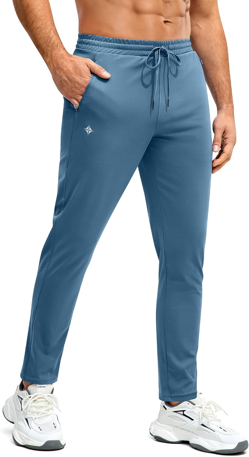Alimens & Gentle Mens Joggers with Zipper Pockets Athletic Workout Track Pants Lightweight Running Gym Training Sweatpants Blue