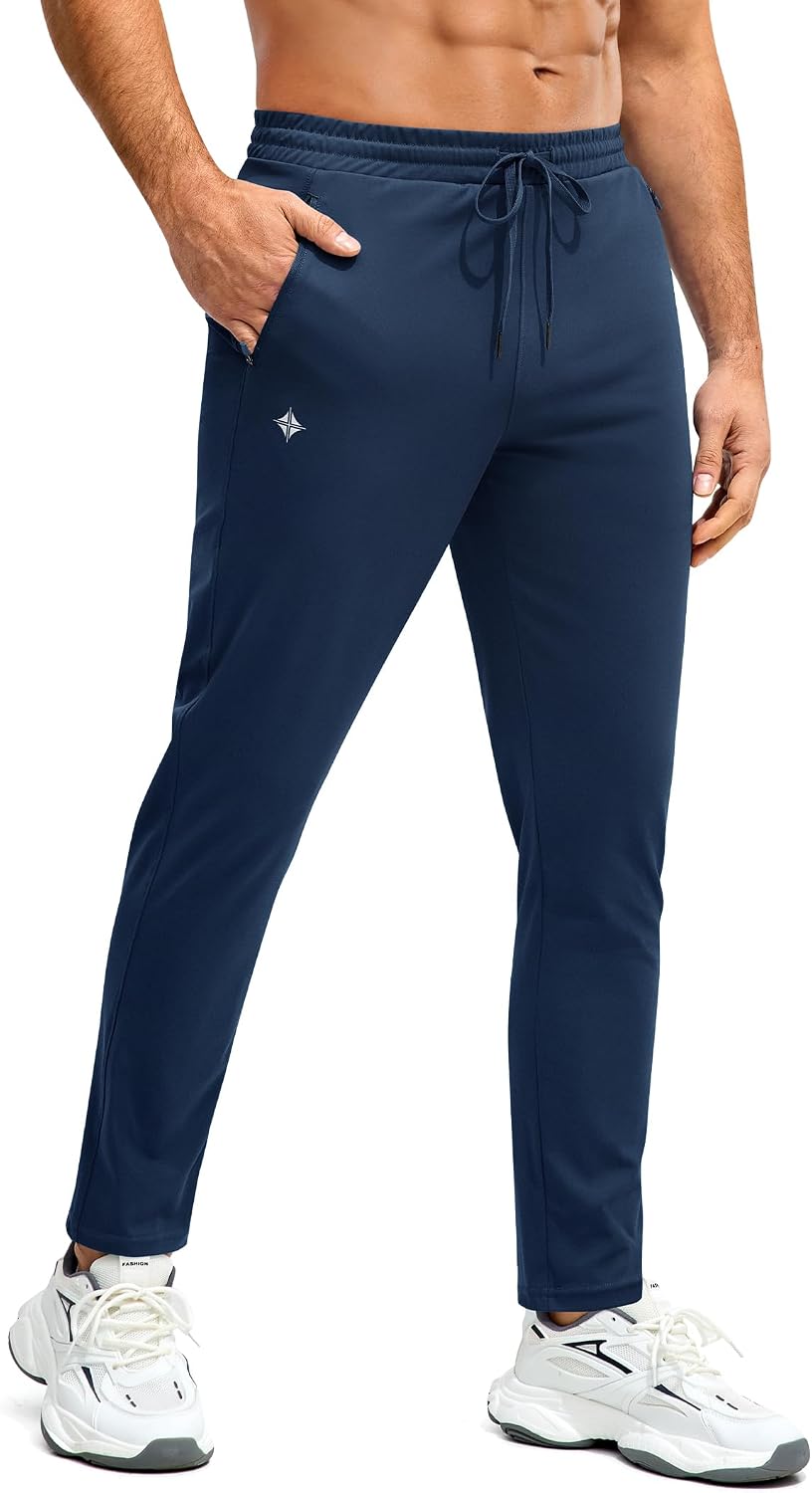 Alimens & Gentle Mens Joggers with Zipper Pockets Athletic Workout Track Pants Lightweight Running Gym Training Sweatpants Navy