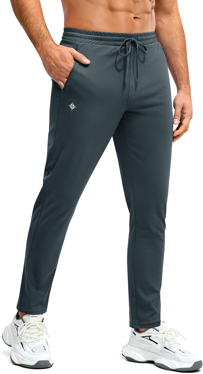 Alimens & Gentle Mens Joggers with Zipper Pockets Athletic Workout Track Pants Lightweight Running Gym Training Sweatpants Grey