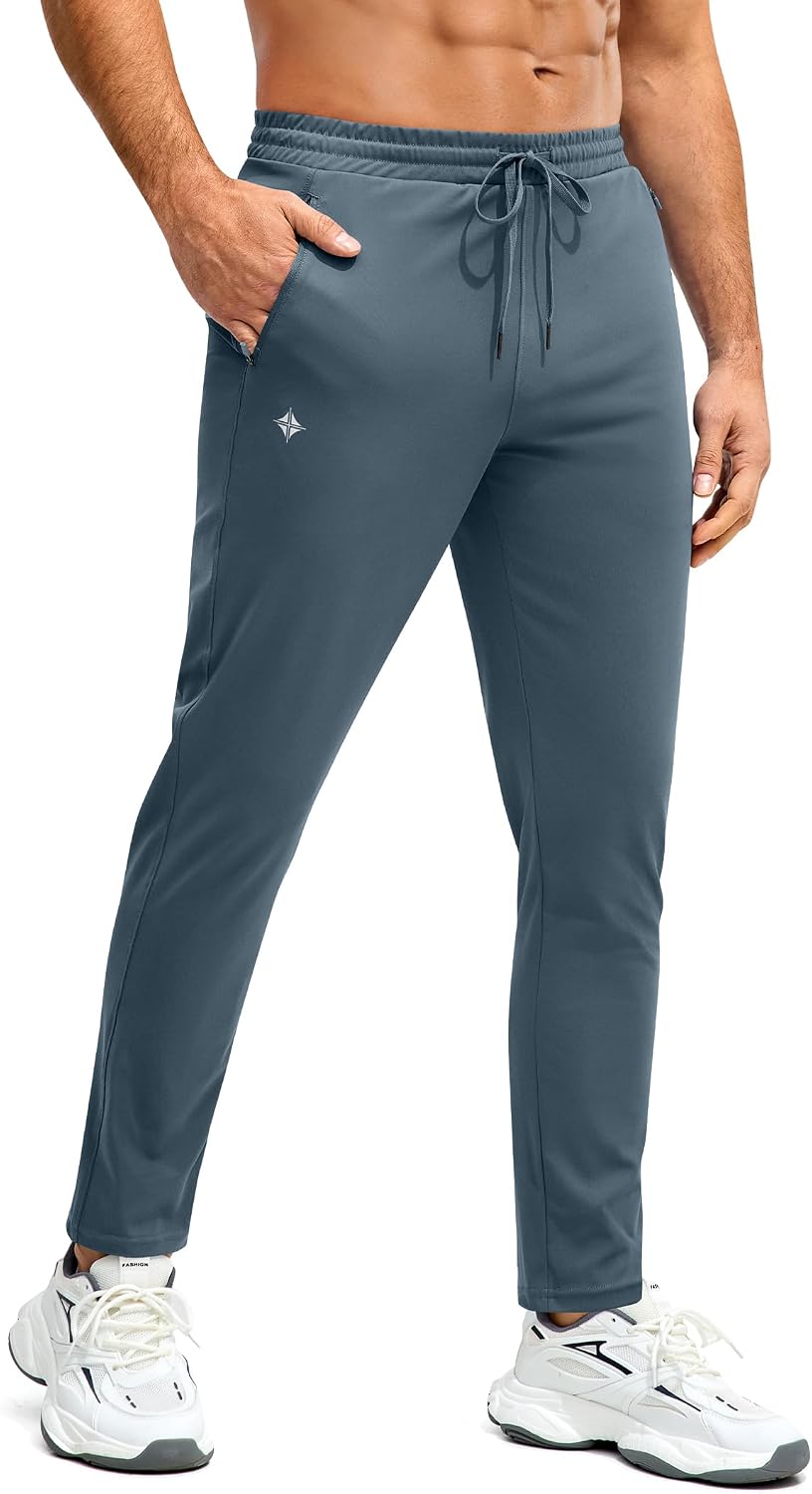 Alimens & Gentle Mens Joggers with Zipper Pockets Athletic Workout Track Pants Lightweight Running Gym Training Sweatpants Blue Grey