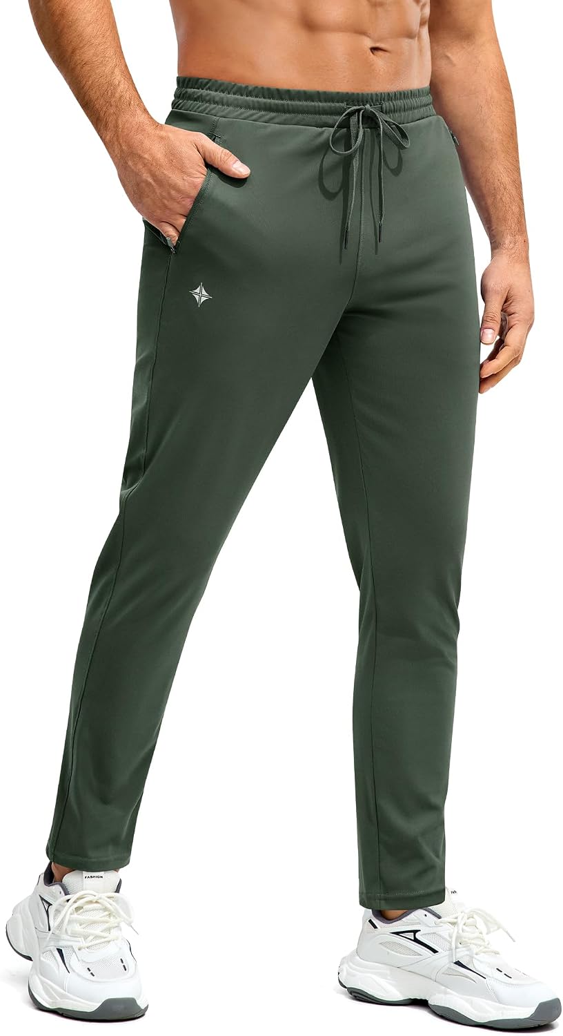 Alimens & Gentle Mens Joggers with Zipper Pockets Athletic Workout Track Pants Lightweight Running Gym Training Sweatpants Olive Green