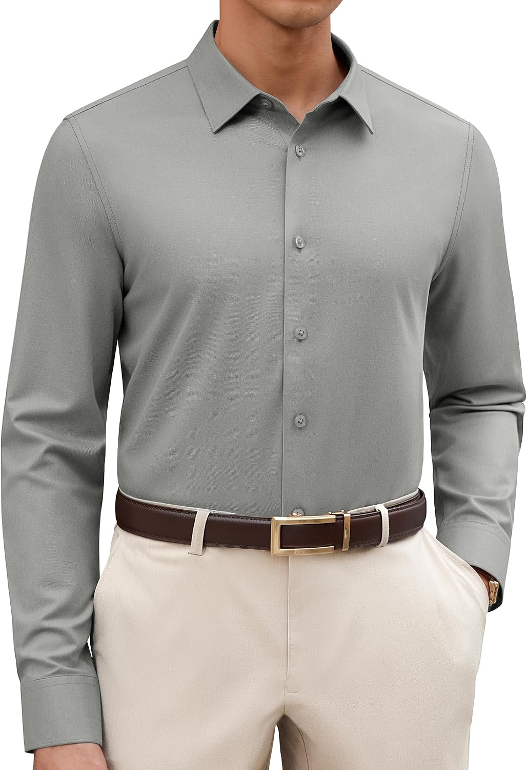 Alimens & Gentle Men's Premium Dress Shirts - Wool Modal Performance Wrinkle Free Button Down Shirt Grey