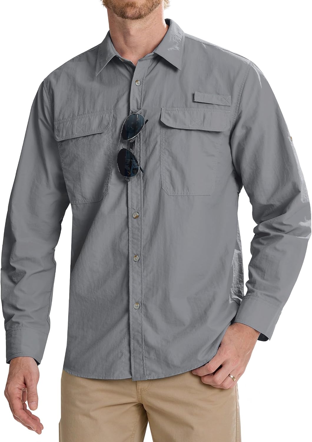 Alimens & Gentle Mens Fishing Shirts UPF 50+ Quick Dry Cooling Hiking Shirt Grey