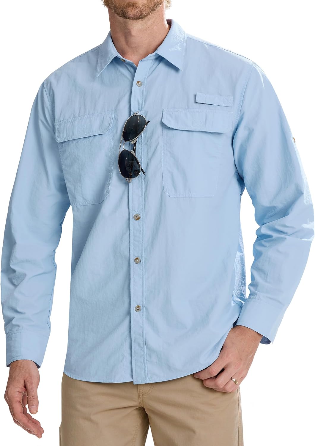 Alimens & Gentle Mens Fishing Shirts UPF 50+ Quick Dry Cooling Hiking Shirt Light Blue