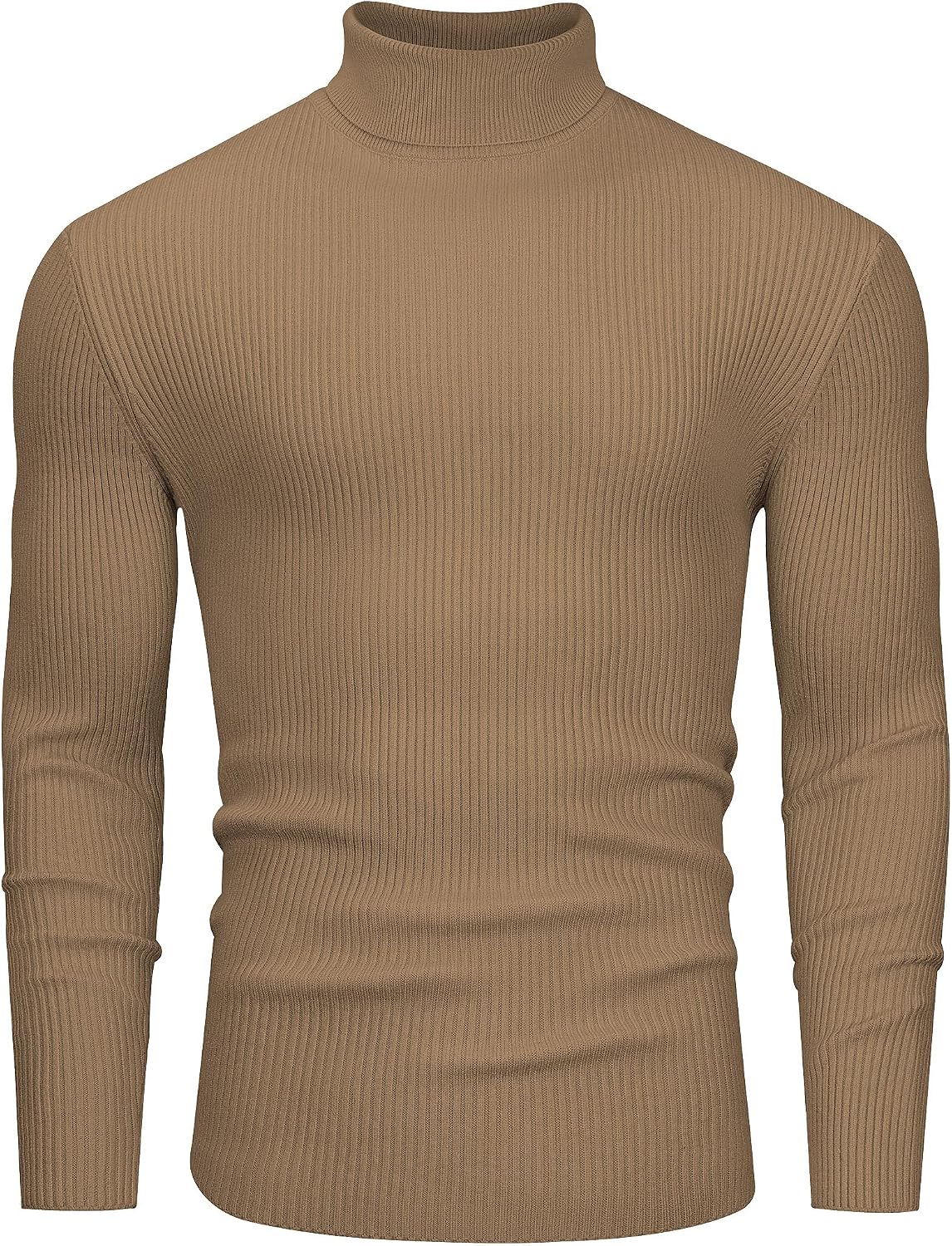 Alimens & Gentle Mens Turtleneck Sweater Slim Fit Cable Knitted Casual Pullover Lightweight Ribbed Long Sleeve Sweaters Khaki